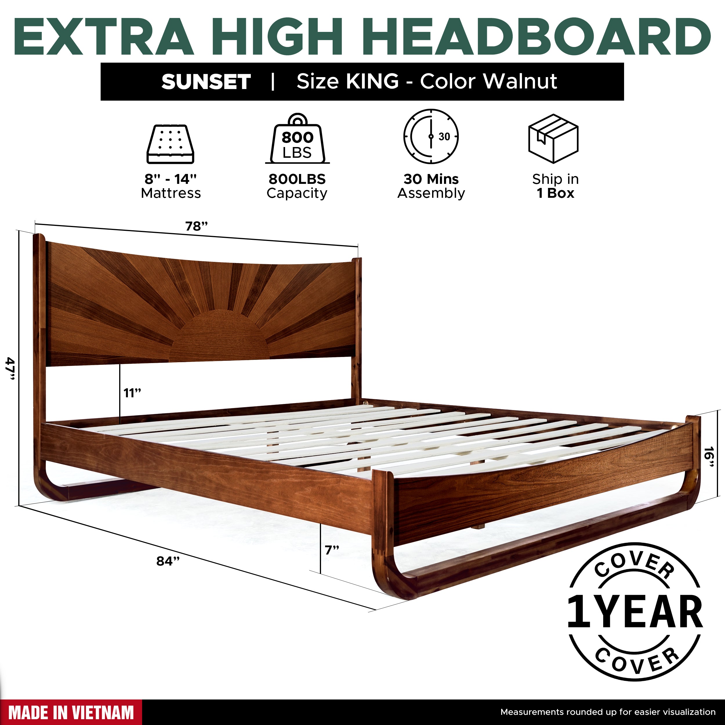 Sunset Solid Wood Bed Frame