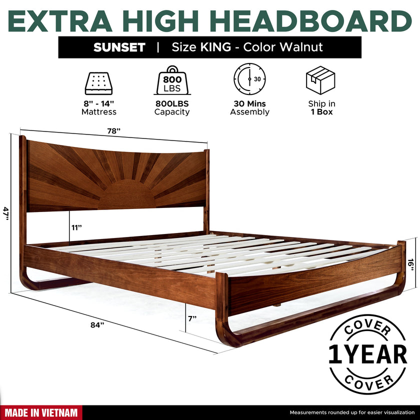 Sunset Solid Wood Bed Frame