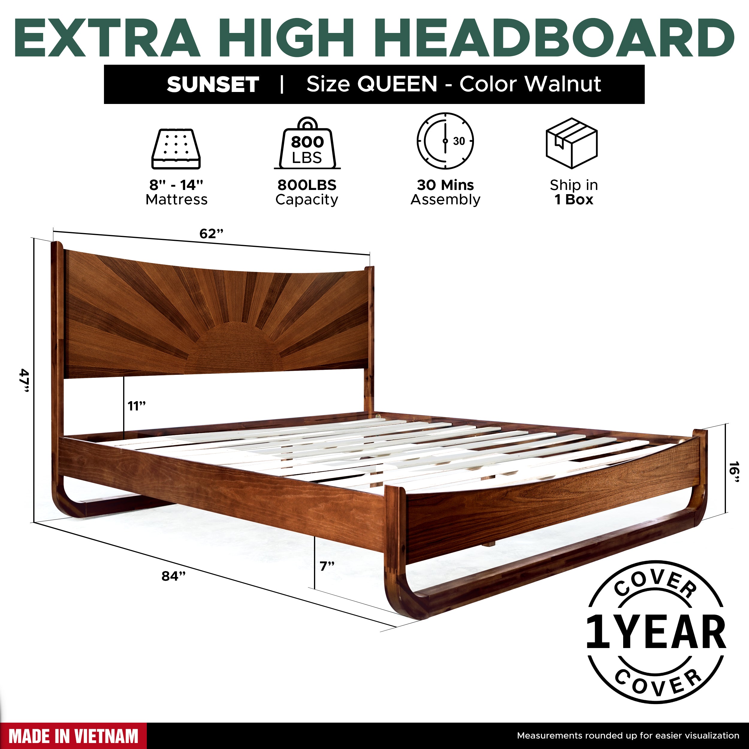 Sunset Solid Wood Bed Frame