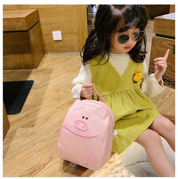 Cartoon Animal Face Kids Nylon Backpack – Cute School Bag for Children (Pink, Green, Yellow, Red)