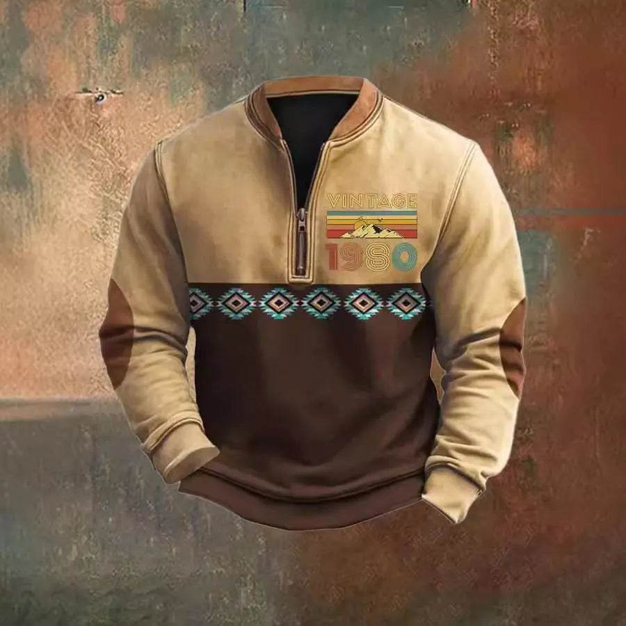 Casual 3D Digital Printing Stand Collar Men's Street Quarter Zip Sweatshirt top