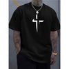 Street-style Mens Casual Loose-fit Cross-print Creative Sports Short-sleeve Top