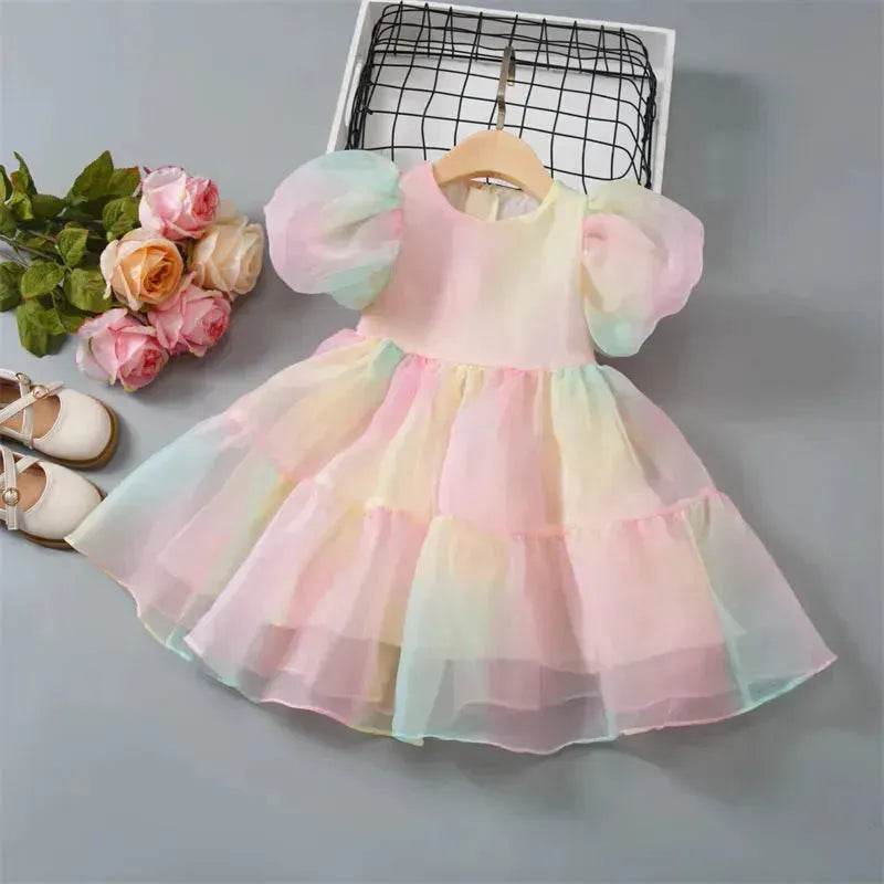 Girls Princess Mesh Puff Sleeve Dress Princess gown for kids