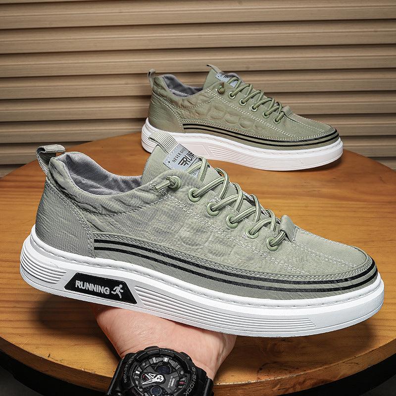Men's Canvas Slip-On Sneakers Striped Color-Block Low-Top Casual Shoes