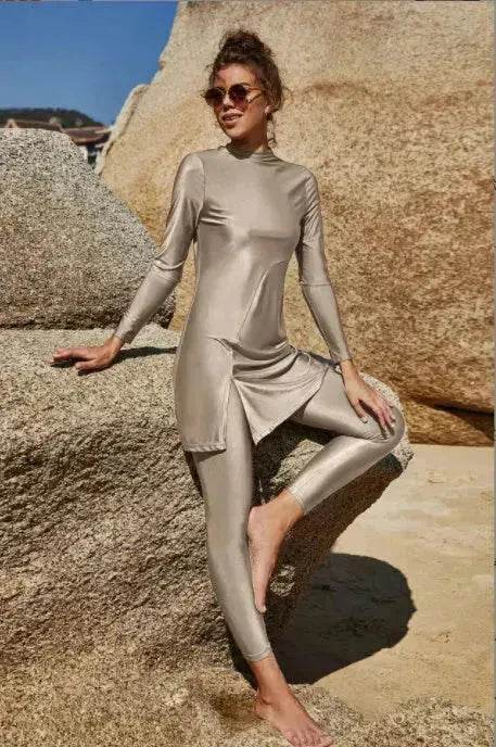 Pure Color Long-sleeved Trousers Fully Surrounded Conservative Beach Surfing Sunscreen ArabSwimsuit