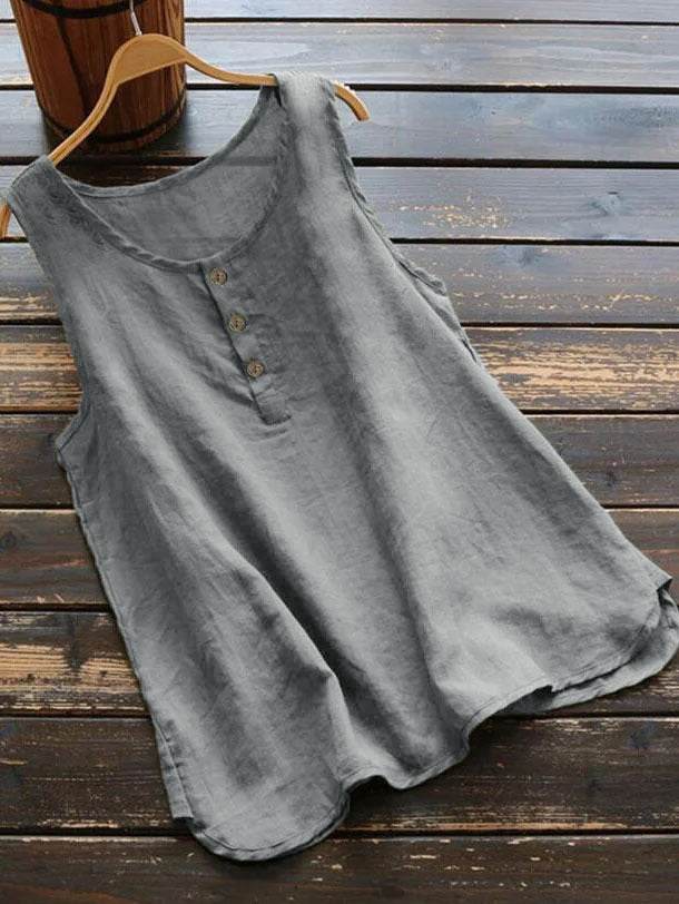Women's Sleeveless Linen Vest Top – Loose Casual Summer Blouse