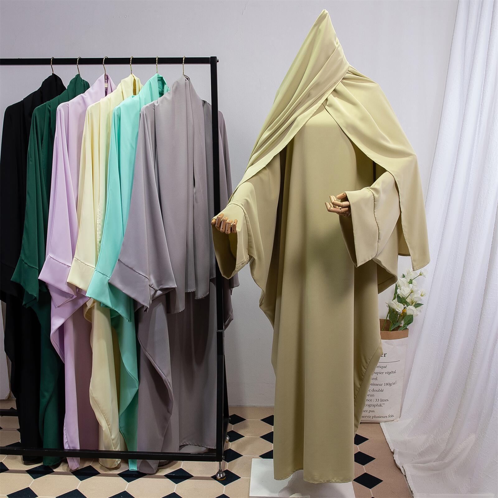 Solid Color Arabic Dress Women's Robe With Headscarf