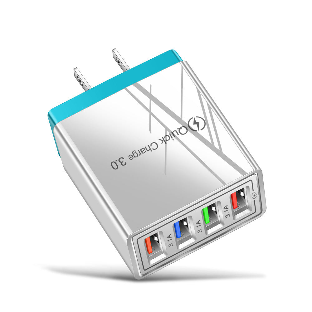 4-Port USB Wall Charger with Quick Charge 3.0 – EU, UK & US Plug | Multi-Colour