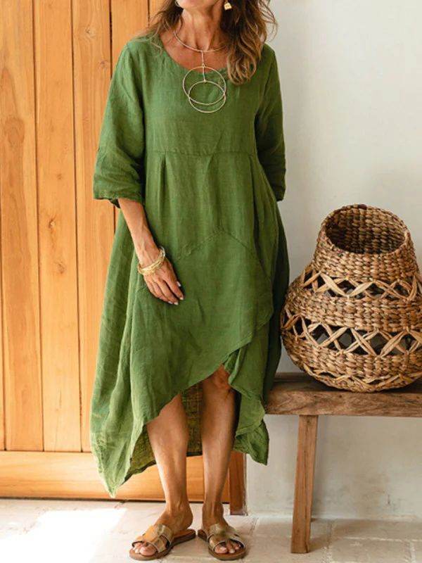 Women's Loose Casual Maxi Dress with Pocket – Cotton Linen Boho Long Dress