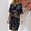 Women's Vintage Floral Print Midi Dress – Slit Round Neck Half Sleeve Summer Dress