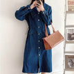 New Long Sleeve Button loose Denim Midi Dress Women