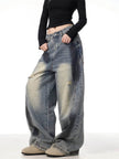 Splash Ink Ripped Machete Baggy Jeans Pant For Women Loose-fitting Wide-leg Trousers