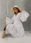Eyelet short dress with long sleeve