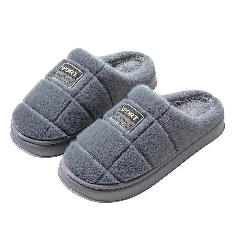 Men's Plaid Cotton Slippers Winter Warm House Shoes Indoor Thick-soled Non-slip Bedroom Floor Slipper Couple