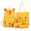 Cat Print 4-Piece Canvas School Backpack Set – Girls' Back-to-School Bag (Yellow, Grey, Black, Pink)