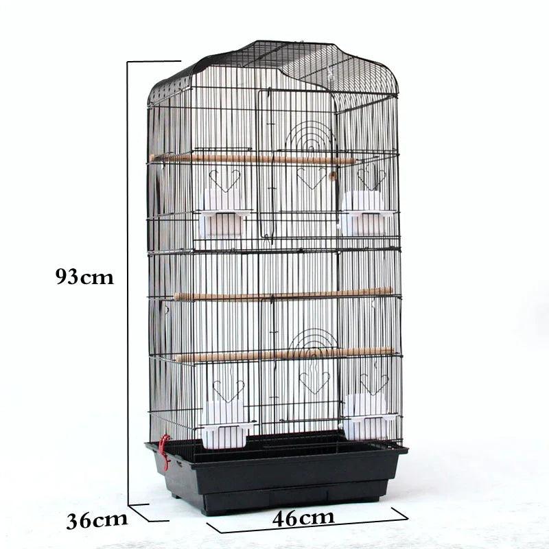 Wire Bird Parrot Cage with Wooden Perches – Black & White | 46×36×93cm
