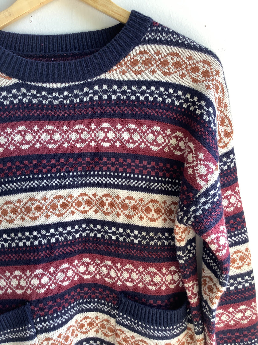 Vintage Fair Isle Knit Sweater Dress