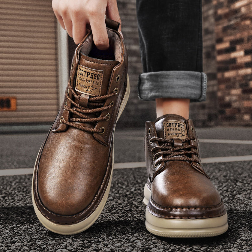 TPESO Retro Mid-Top Boots for Men – Chunky Sole Lace-Up Casual Ankle Boot