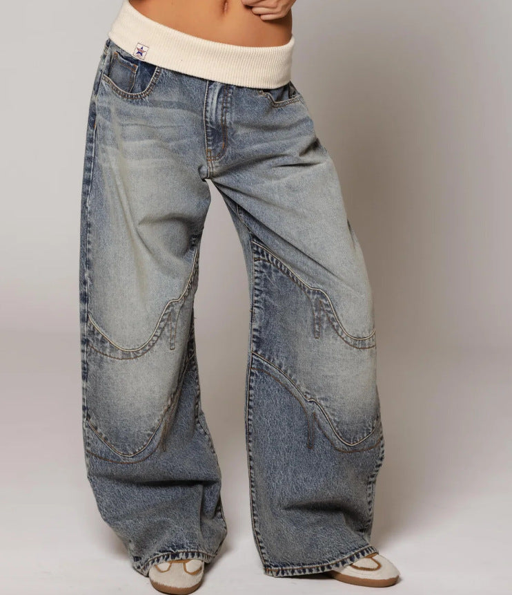 Women's Baggy Straight Leg Trousers with Pockets