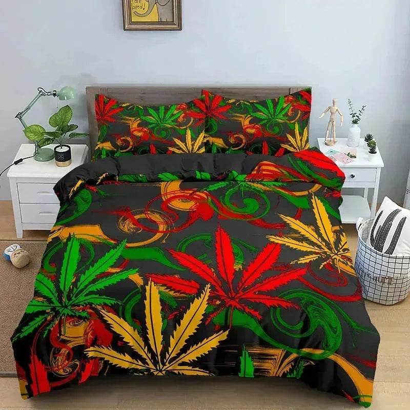 Colorful Psychedelic Weed Leaf Bedding Set