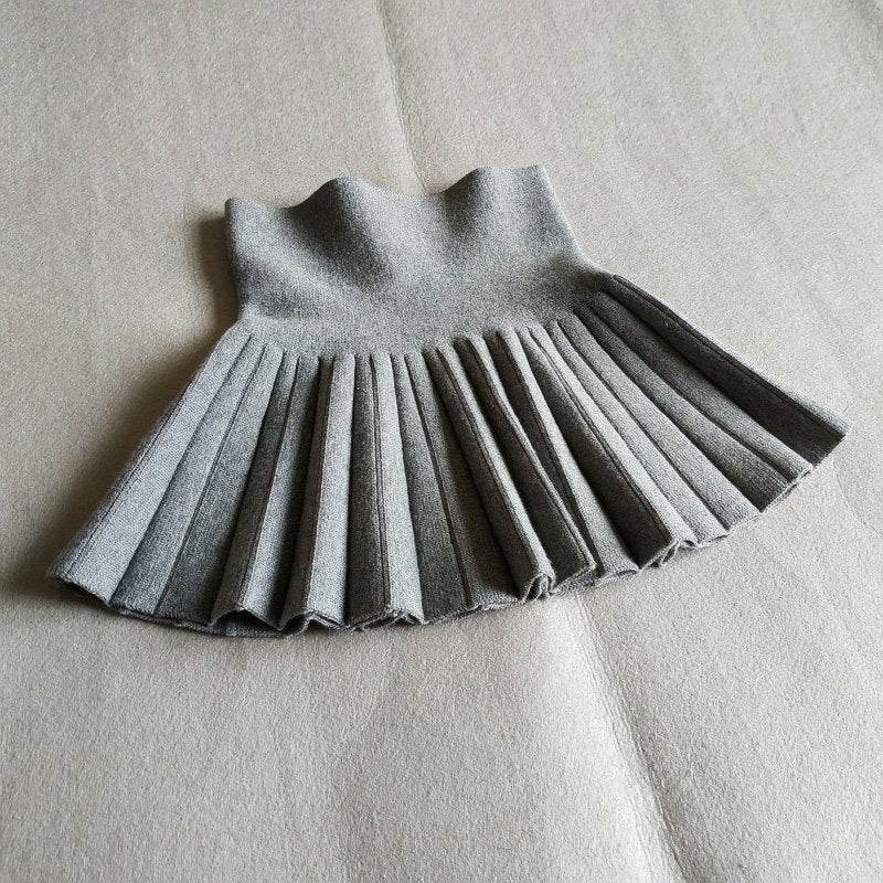Girls Autumn Clothing Knitted Skirt High Waist Pleated Mini Skirt