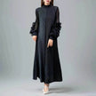 Middle East Plate Flower Loose Plus Size Pleated Extended Dress Oganza Long Sleeve Maxi Dress for Occasional events