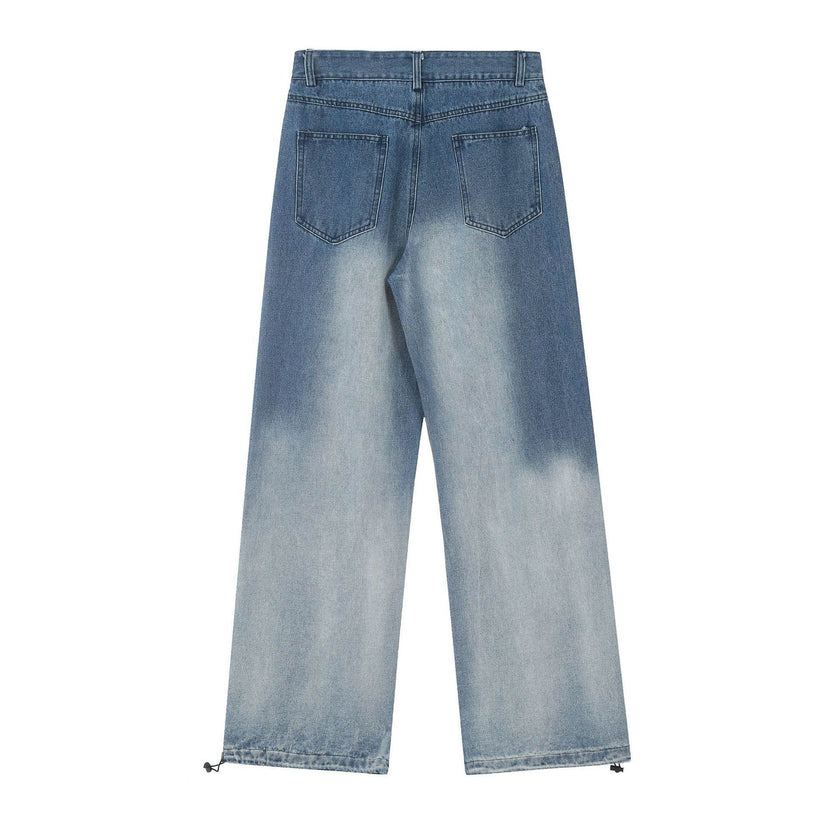 Gradient Tie-dye Straight-leg Denim Trousers Men Jeans