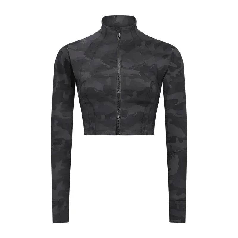Autumn And Winter New Elastic Slim-fit High neck Zip Up Yoga crop top