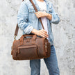 🧳 Vintage Leather Travel Duffel Bag – European Retro Weekend Luggage