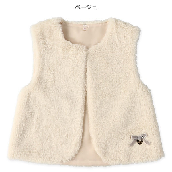 西松屋 ELFINDOLL フェイクファーリボンハートチャーム付きベスト 正規品