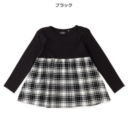 西松屋 ELFINDOLL CLASSIC テレコチェック切り替え長袖Tシャツ 正規品