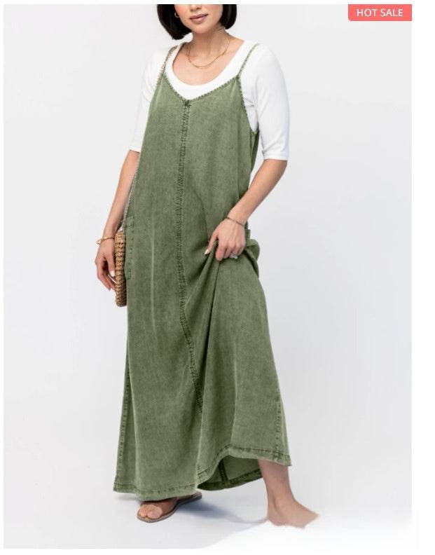 New Suspender Leisure Denim mum loose long Dress