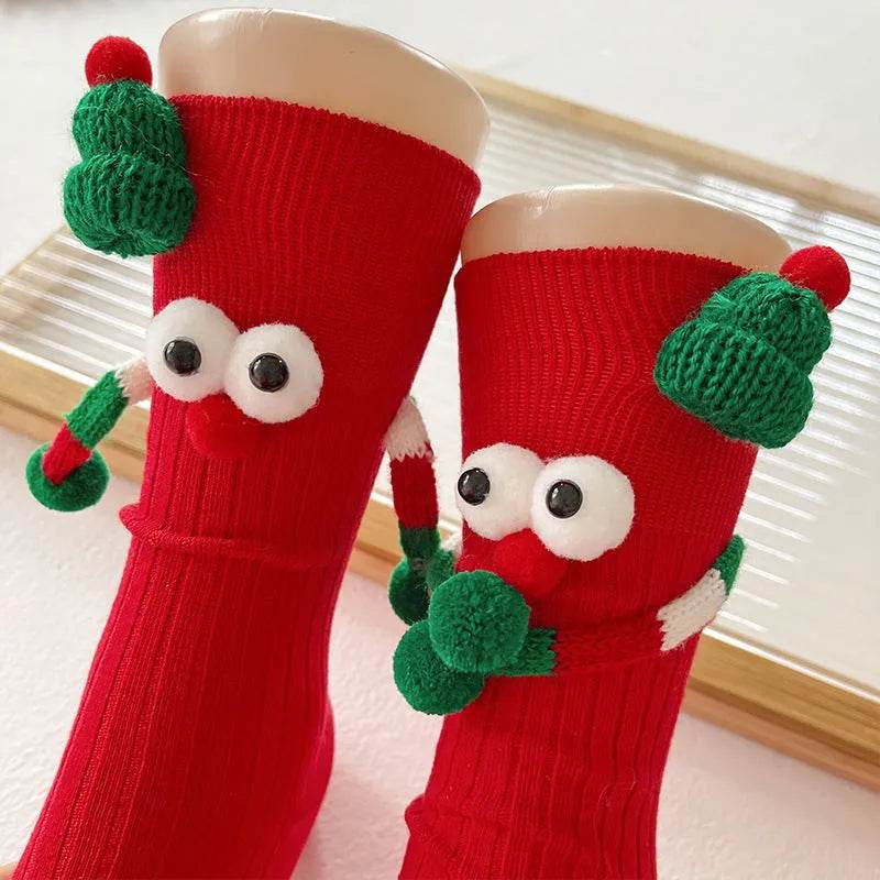 Cute Cartoon Christmas Socks Solid Cotton Middle-tube Stockings For Adults And Children