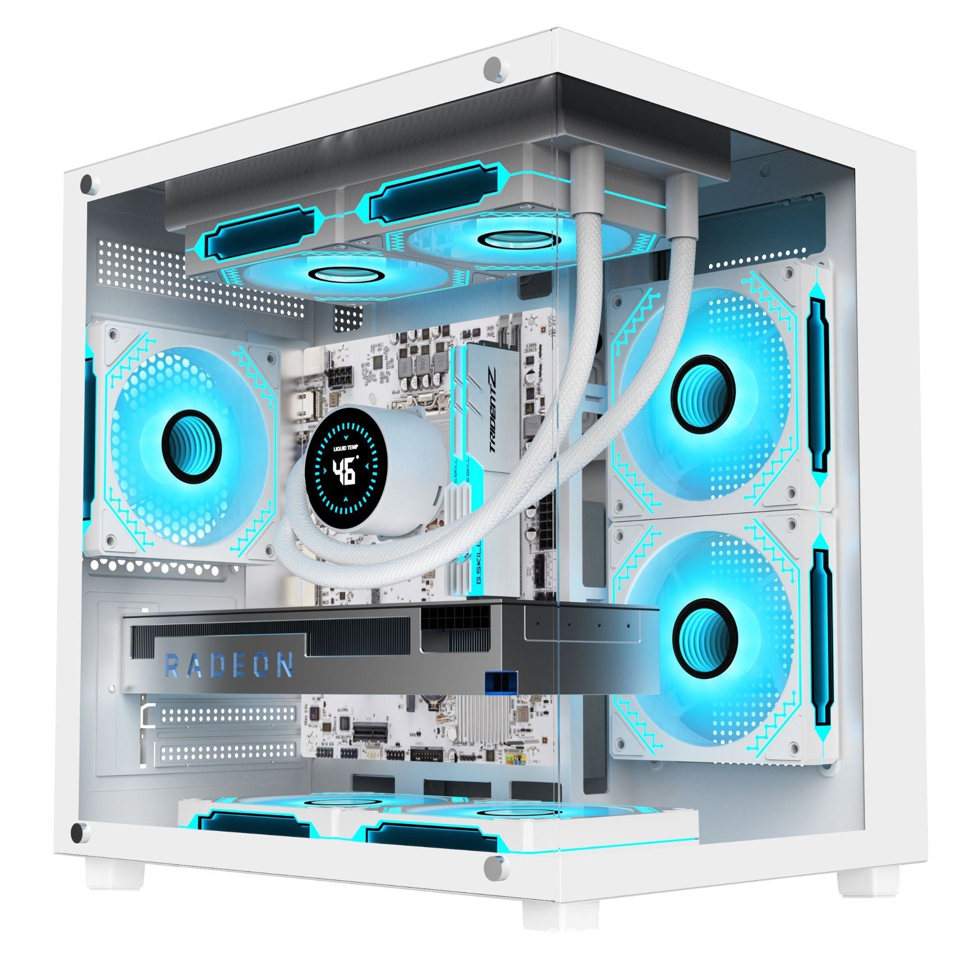 AY Seascape MINI Cube Gaming PC Case – Full Glass Panel, RGB, Water Cooling Ready