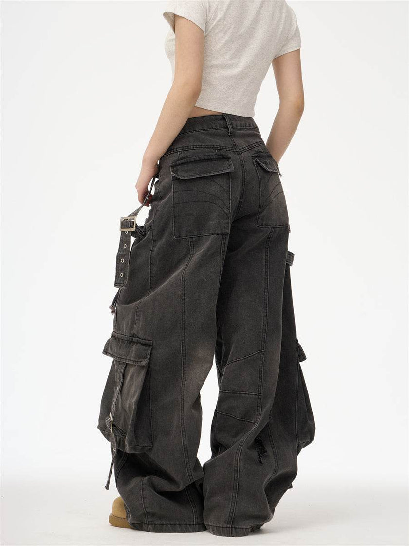 Distressed Washed Oversized Baggy Cargo Jeans Pant