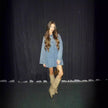 Lapel Patch Pocket Bell Sleeve Denim Dress