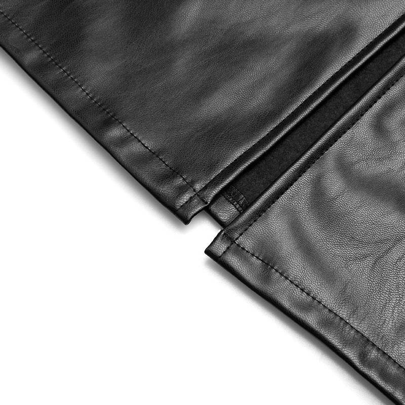 Russian Leather Midi Skirt, PU Leather, Belt, Side Slit, Women's Summer Skirt