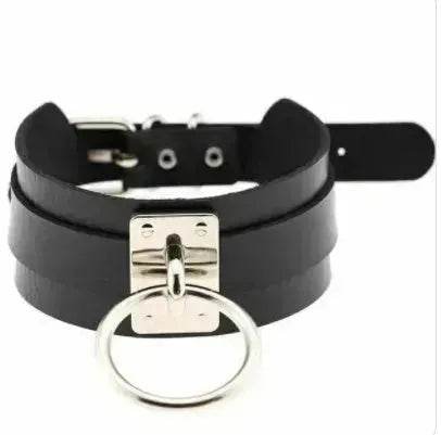 Gothic Punk Wide PU Leather O Ring BDSM Collar Choker Necklace Women Bondage Collar