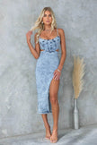 Women's Fashion Personalized Sleeveless Sling Denim Split Midi fitted Dress