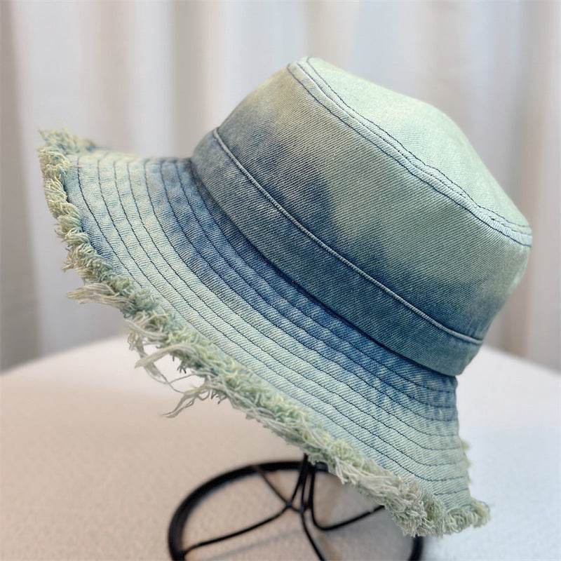 Summer Denim Bucket Hat for women Distressed Sun-proof Face-showing Small Hat