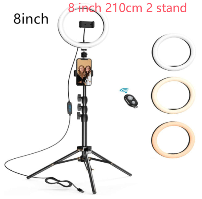 LED Ring Light with Tripod Stand, 8 10 12 inch, USB Powered, Phone Holder and Bluetooth Remote