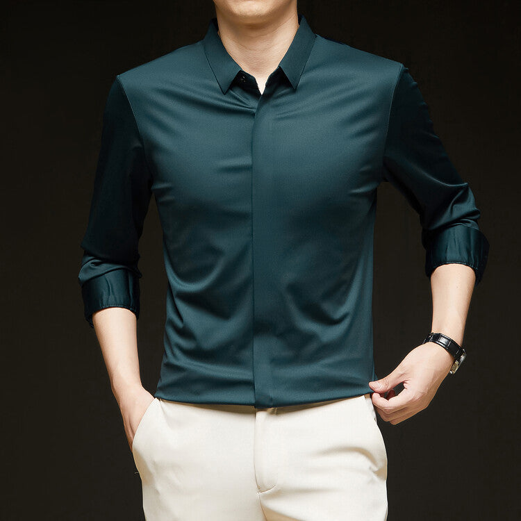 Men's Ice Silk Formal Shirt Half Sleeve Cardigan Canada | EX-STOCK