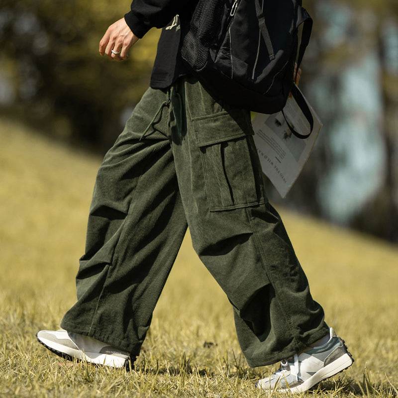 Autumn And Winter Straight Casual Wide-leg Corduroy Baggy Cargo Pant Overalls Men