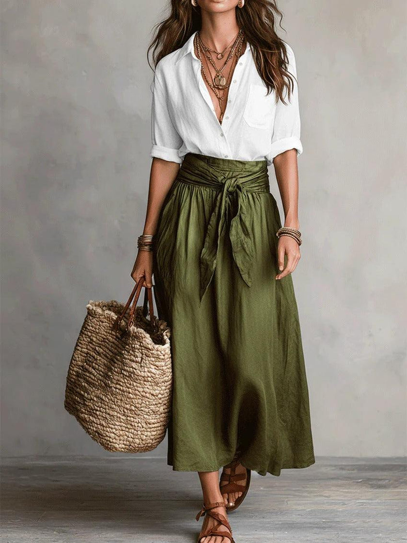 Women's Button-Down Shirt & Straight Skirt Two-Piece Set – Casual Summer Outfit