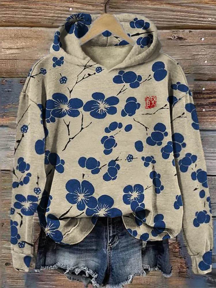 Women Fashion Spring And Autumn Plum Blossom Hooded Super Plus Size Loose-fitting Casual Pullover