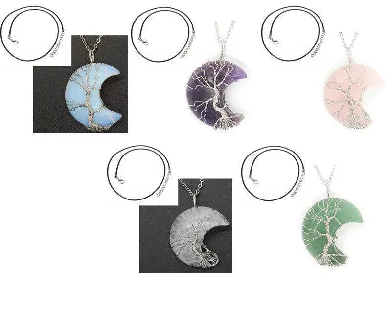 Natural Crystal Moon Pendant for Men and Women