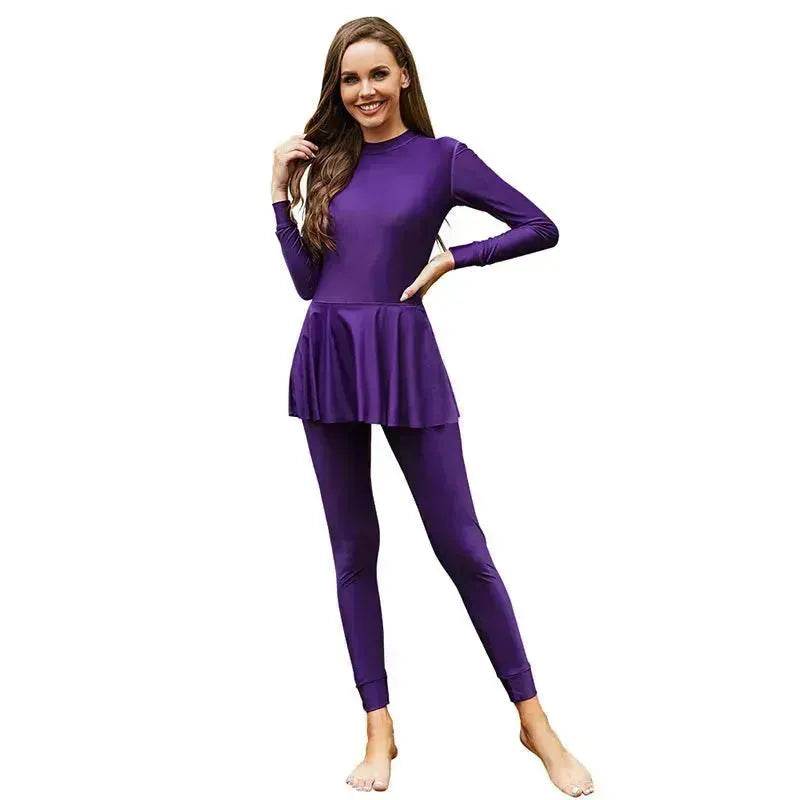 Pure Color Long-sleeved Trousers Fully Surrounded By Conservative Beach Surfing Sunscreen ArabOne-piece Swimsuit