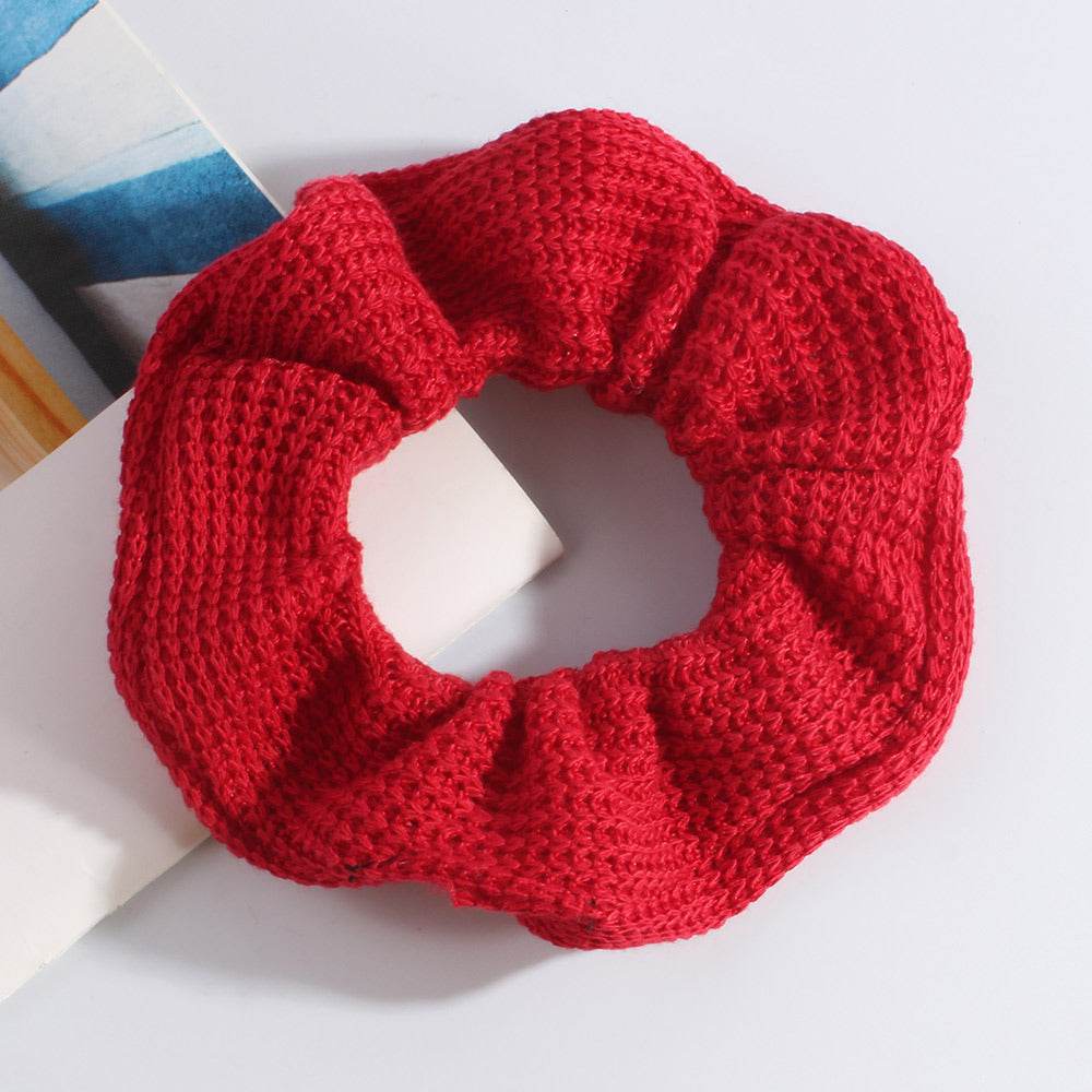 Women Knitted  Red Velvet Hair Scrunchies Hair Accesories