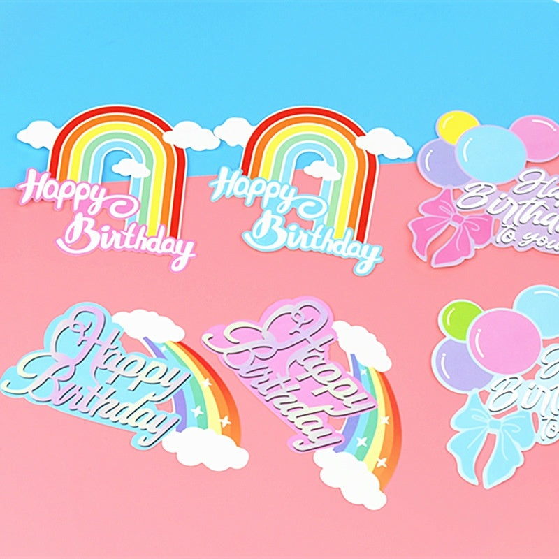 Birthday Cake Decoration Inserts – Rainbow & Balloon Baking Toppers (10 PCS)