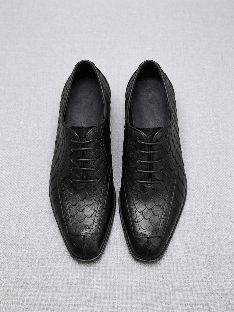 Men's Dragon Scale Pattern Formal Leather Derby Shoes | British Style